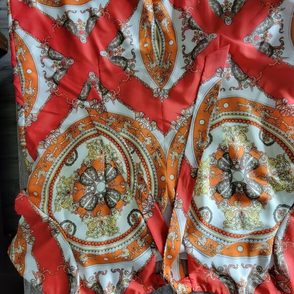 Danny & Nicole Orange Cream Baroque Print Shift Dress 22W Short Sleeve Bow Back - Picture 8 of 15